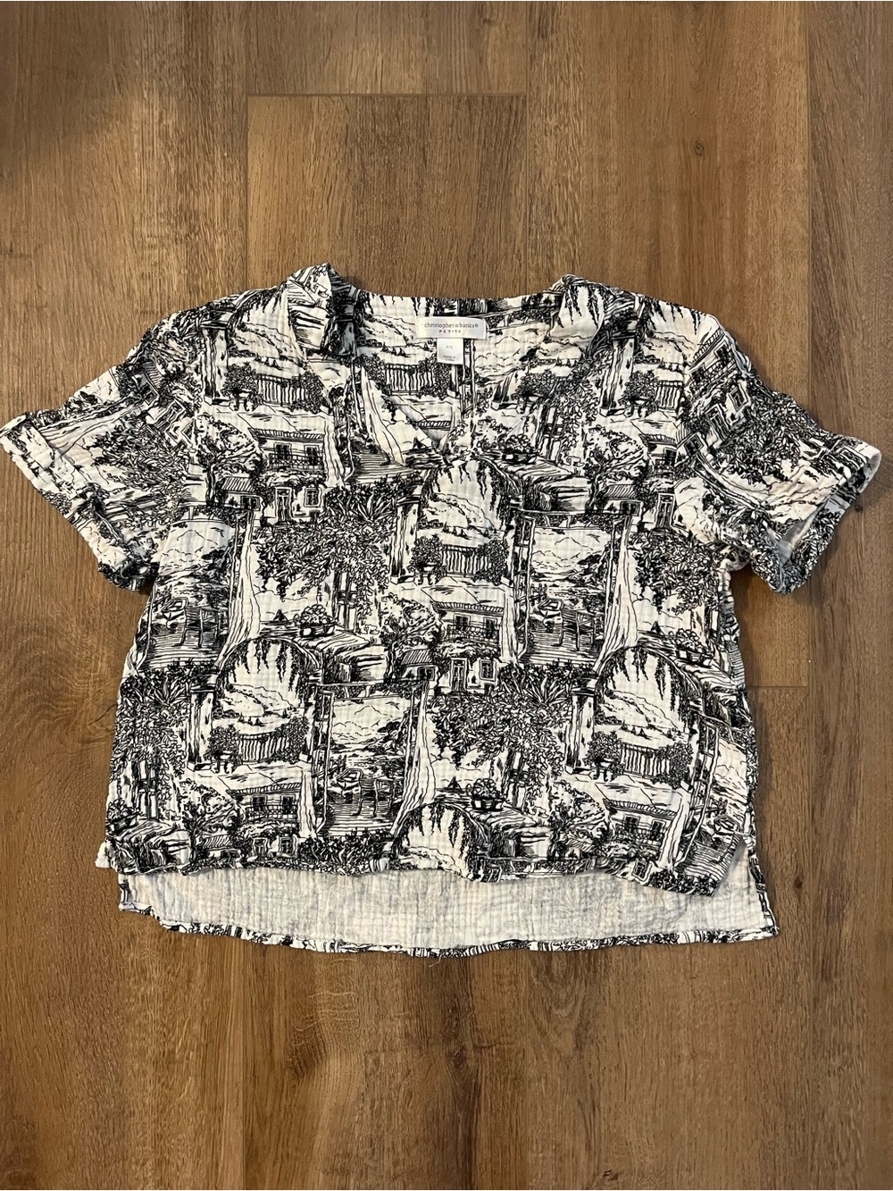 Christopher & Banks Black and White Scenic Print Top size small